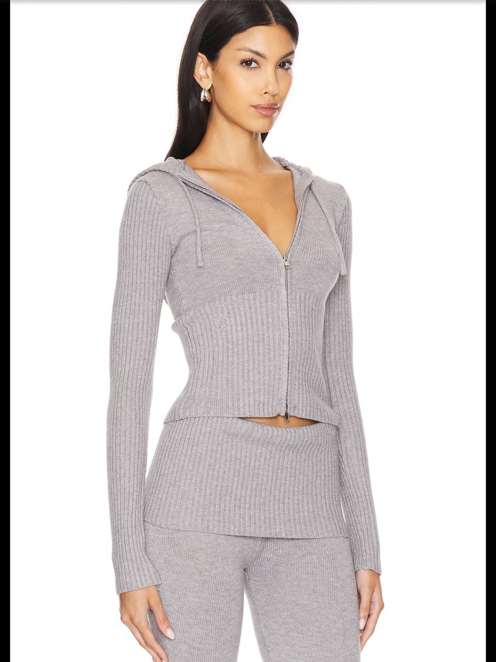 Frankies Bikinis Gray Knit Hoodie & Flare Pants Matching Set Size M